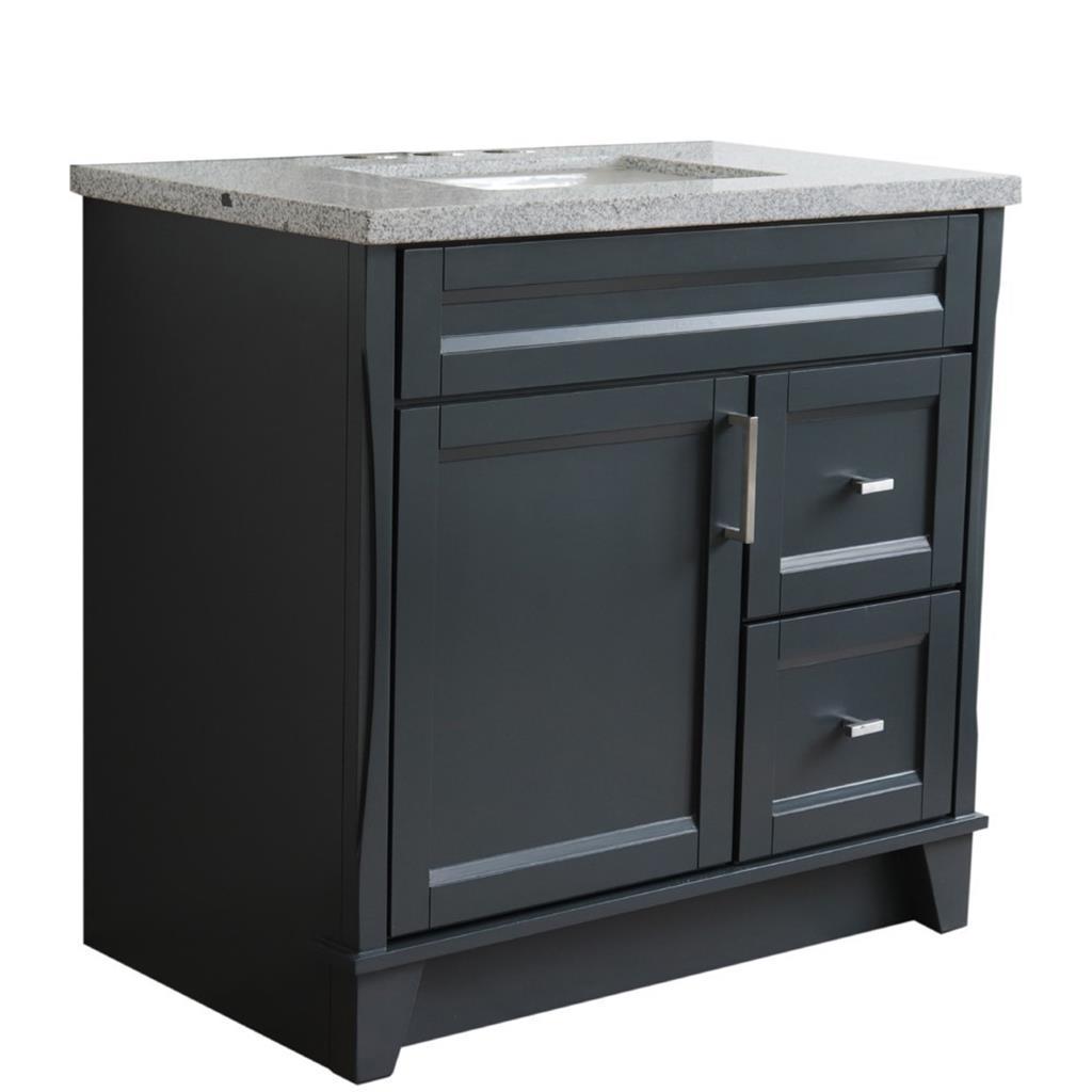 Bellaterra Terni 37" Single Vanity, Dark Gray, Gray Granite Top, Left Door/Center Sink