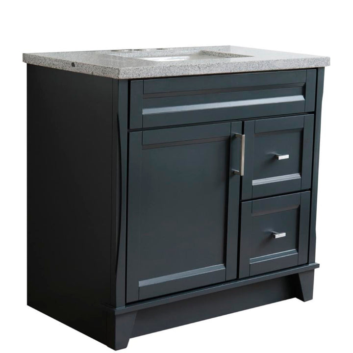 Bellaterra Terni 37" Single Vanity, Dark Gray, Gray Granite Top, Left Door/Center Sink