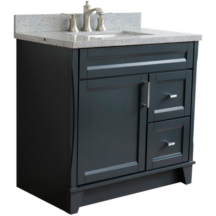 Bellaterra Terni 37" Single Vanity, Dark Gray, Gray Granite Top, Left Door/Center Sink