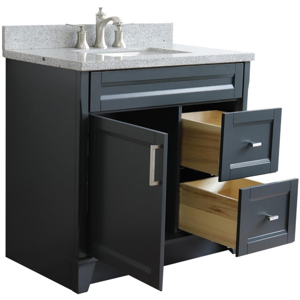 Bellaterra Terni 37" Single Vanity, Dark Gray, Gray Granite Top, Left Door/Center Sink