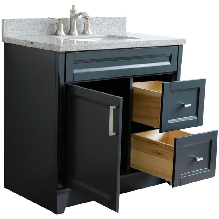 Bellaterra Terni 37" Single Vanity, Dark Gray, Gray Granite Top, Left Door/Center Sink