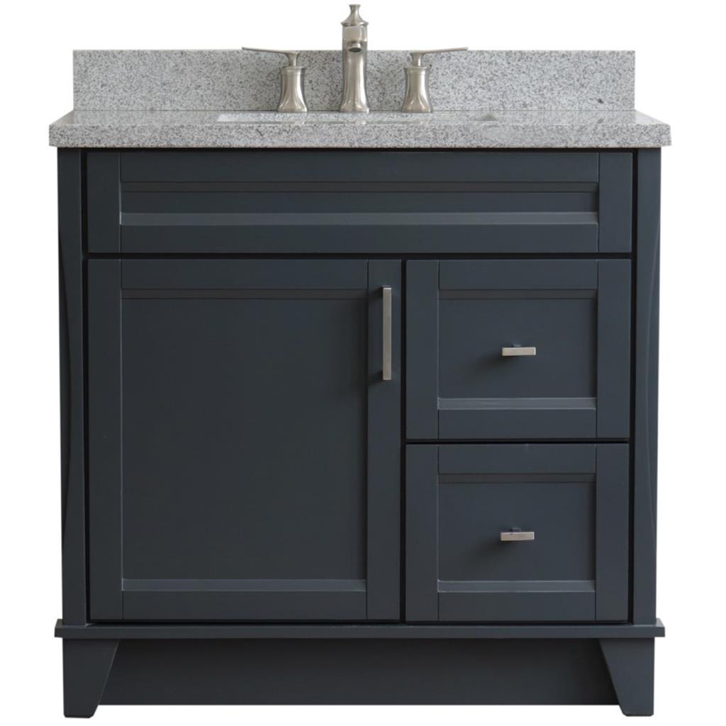 Bellaterra Terni 37" Single Vanity, Dark Gray, Gray Granite Top, Left Door/Center Sink