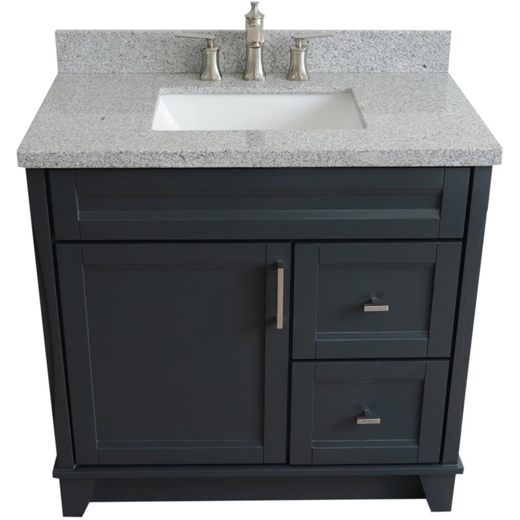 Bellaterra Terni 37" Single Vanity, Dark Gray, Gray Granite Top, Left Door/Center Sink