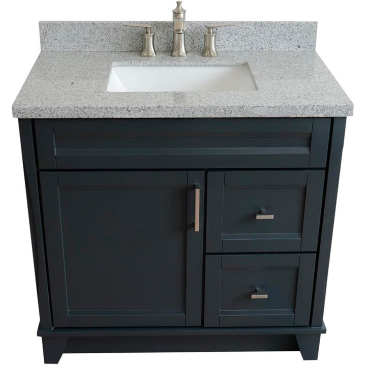 Bellaterra Terni 37" Single Vanity, Dark Gray, Gray Granite Top, Left Door/Center Sink