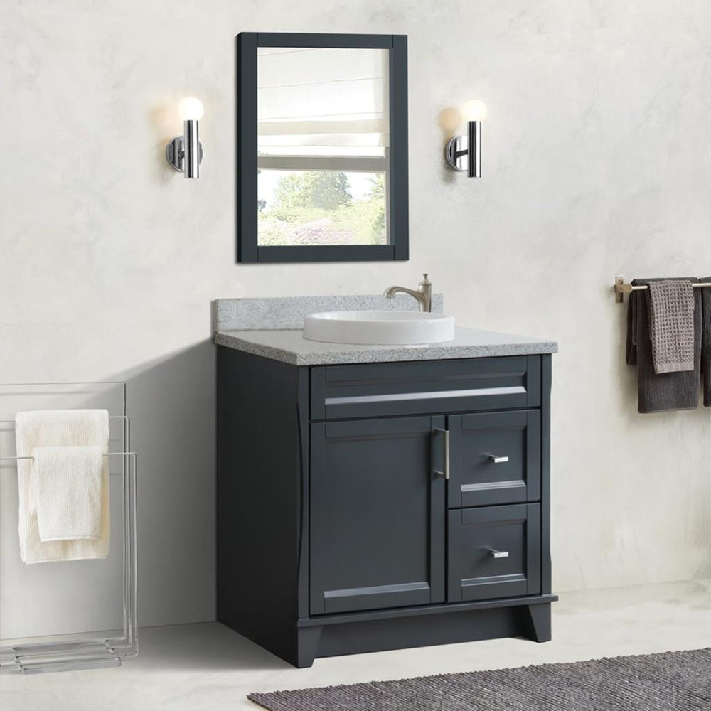 Bellaterra Terni 37" Single Vanity, Dark Gray, Gray Granite Top, Left Door/Round Center Sink