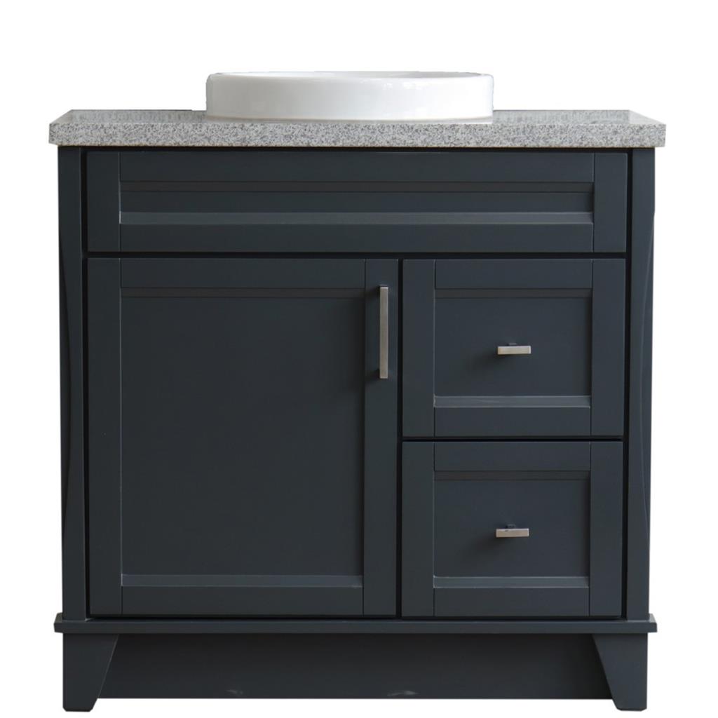 Bellaterra Terni 37" Single Vanity, Dark Gray, Gray Granite Top, Left Door/Round Center Sink