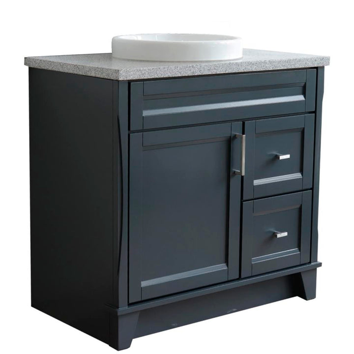 Bellaterra Terni 37" Single Vanity, Dark Gray, Gray Granite Top, Left Door/Round Center Sink