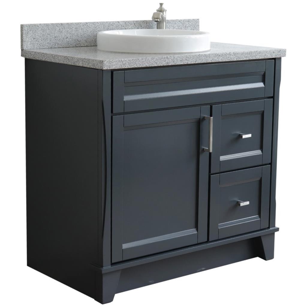 Bellaterra Terni 37" Single Vanity, Dark Gray, Gray Granite Top, Left Door/Round Center Sink