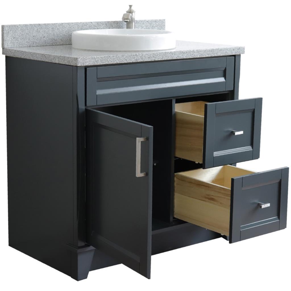 Bellaterra Terni 37" Single Vanity, Dark Gray, Gray Granite Top, Left Door/Round Center Sink