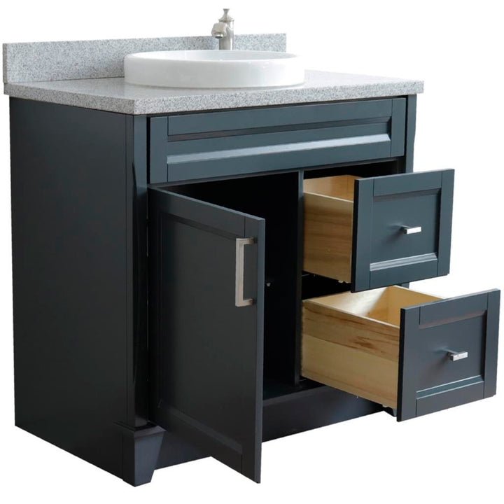 Bellaterra Terni 37" Single Vanity, Dark Gray, Gray Granite Top, Left Door/Round Center Sink