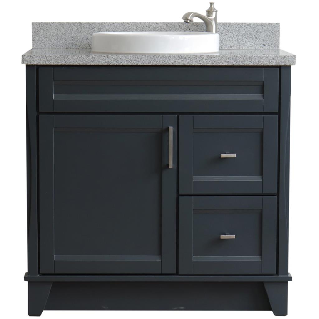 Bellaterra Terni 37" Single Vanity, Dark Gray, Gray Granite Top, Left Door/Round Center Sink