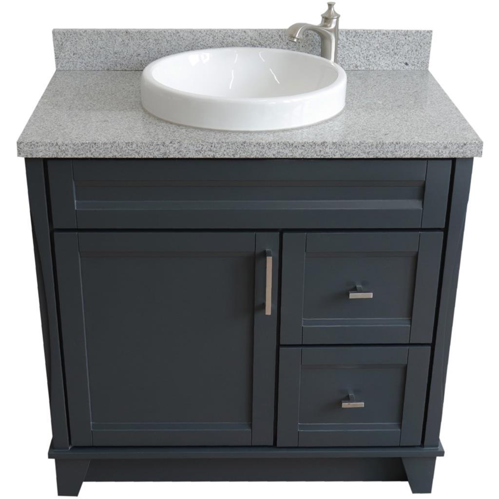 Bellaterra Terni 37" Single Vanity, Dark Gray, Gray Granite Top, Left Door/Round Center Sink