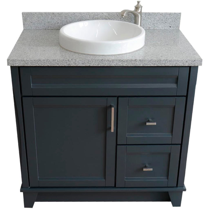 Bellaterra Terni 37" Single Vanity, Dark Gray, Gray Granite Top, Left Door/Round Center Sink