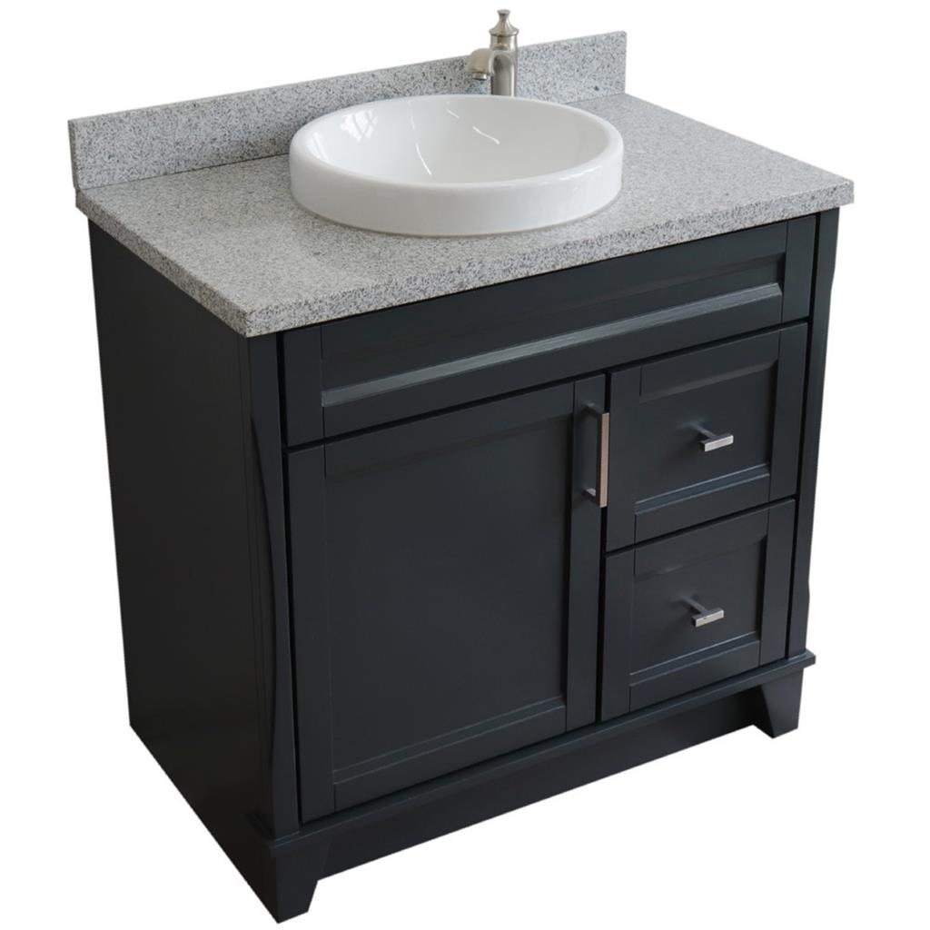 Bellaterra Terni 37" Single Vanity, Dark Gray, Gray Granite Top, Left Door/Round Center Sink