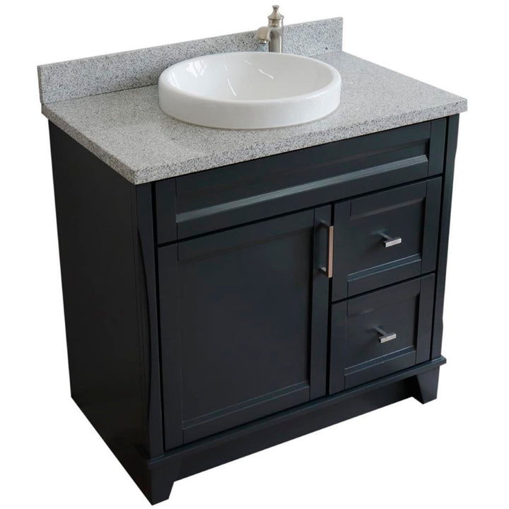 Bellaterra Terni 37" Single Vanity, Dark Gray, Gray Granite Top, Left Door/Round Center Sink