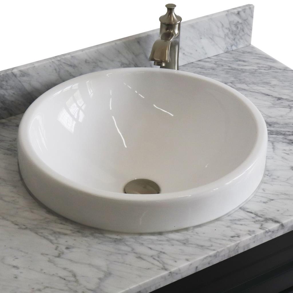 Bellaterra Terni 37" Single Vanity, Dark Gray, White Carrara Marble Top, Left Door/Round Center Sink