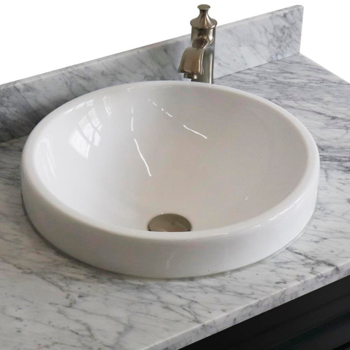 Bellaterra Terni 37" Single Vanity, Dark Gray, White Carrara Marble Top, Left Door/Round Center Sink