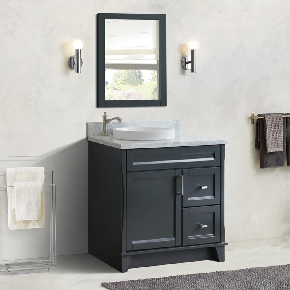 Bellaterra Terni 37" Single Vanity, Dark Gray, White Carrara Marble Top, Left Door/Round Left Sink