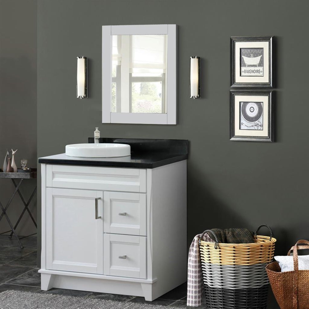 Bellaterra Terni 37" Single Vanity, White, Black Galaxy Granite Top, Left Door/Round Left Sink