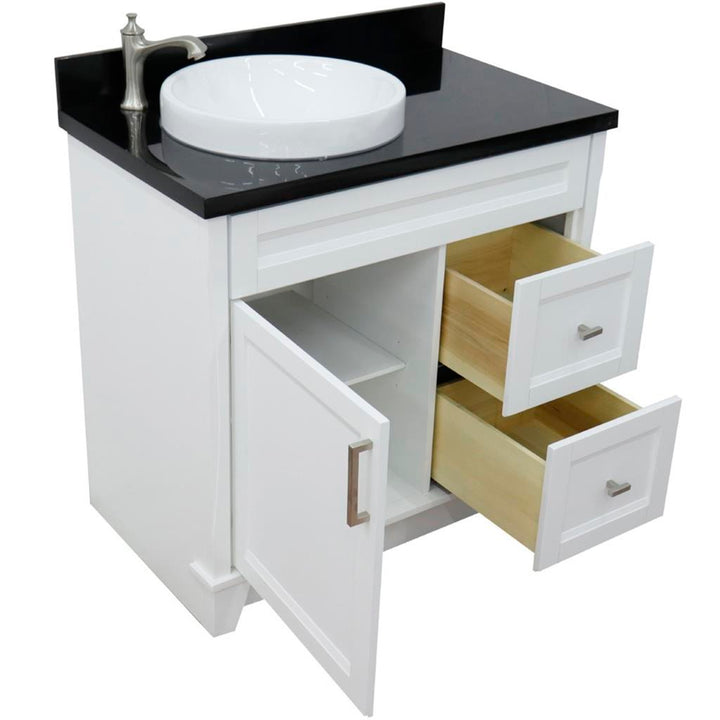 Bellaterra Terni 37" Single Vanity, White, Black Galaxy Granite Top, Left Door/Round Left Sink