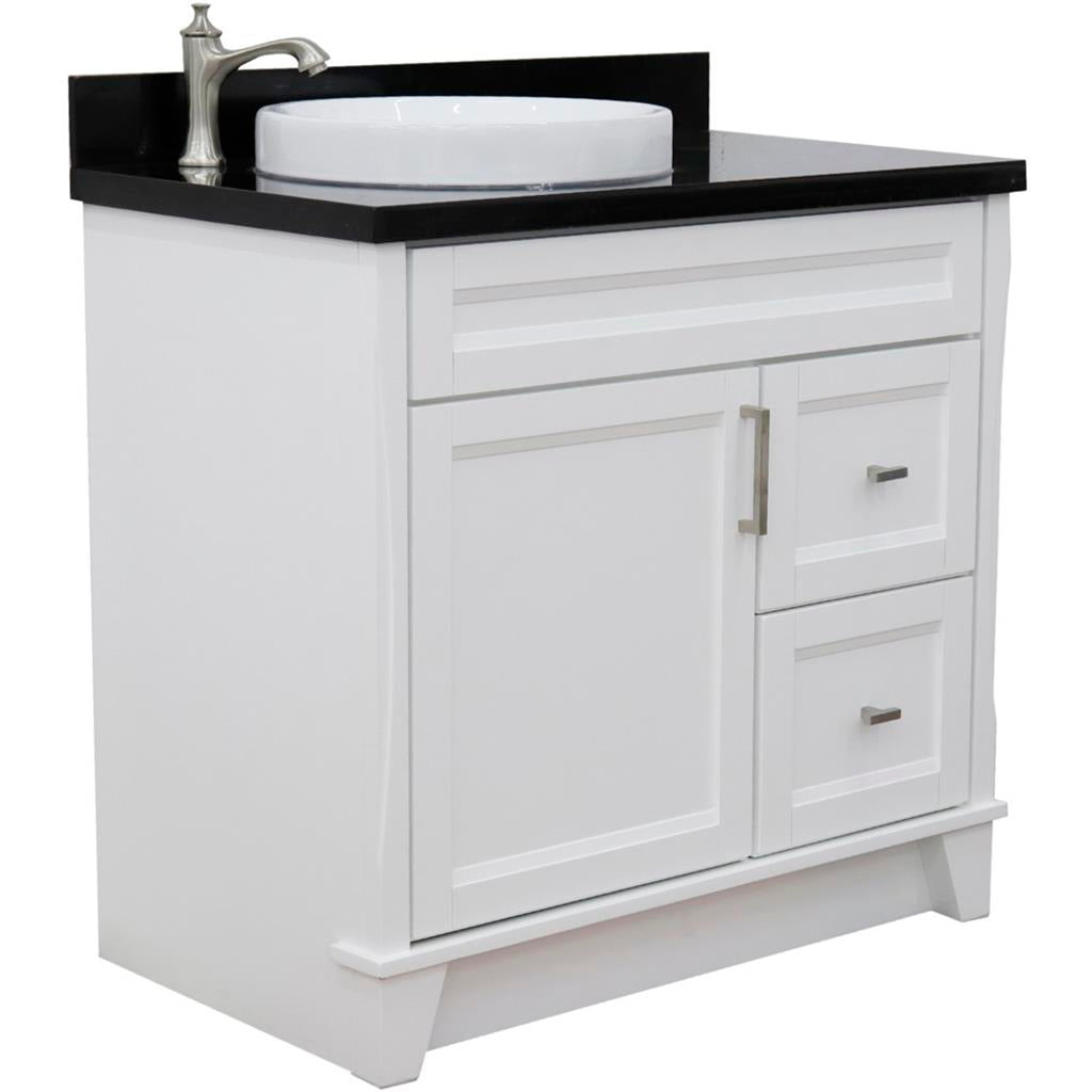 Bellaterra Terni 37" Single Vanity, White, Black Galaxy Granite Top, Left Door/Round Left Sink