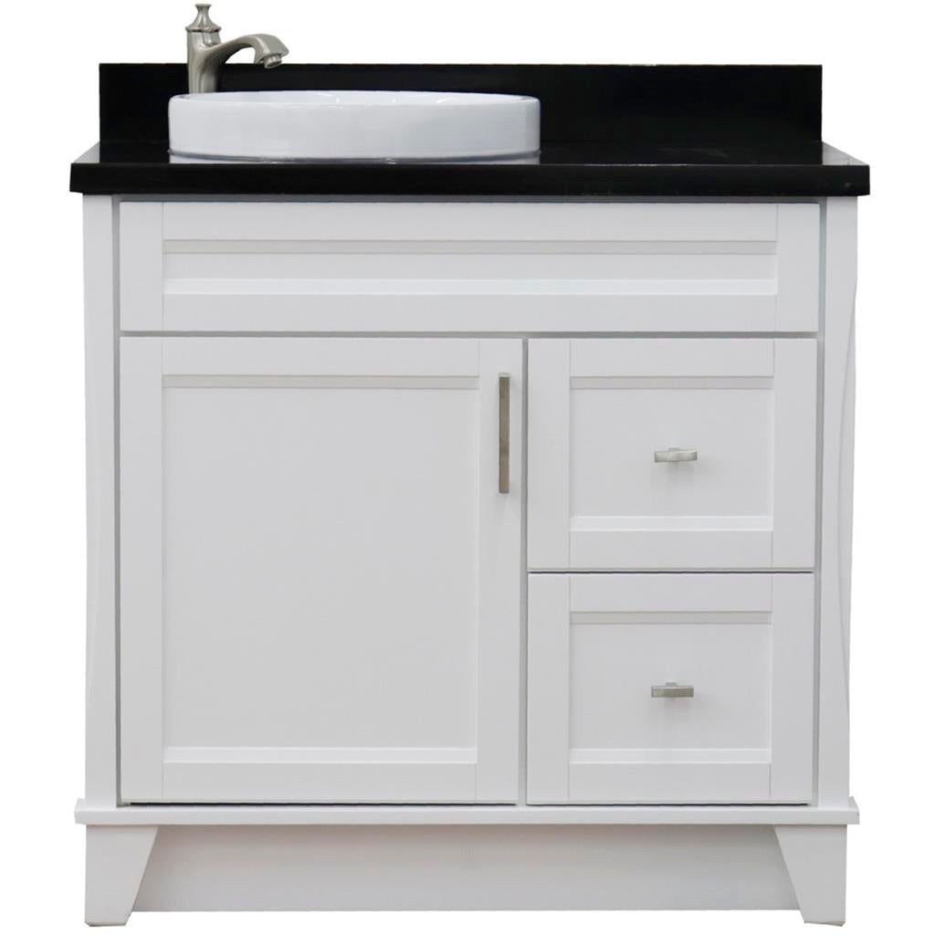 Bellaterra Terni 37" Single Vanity, White, Black Galaxy Granite Top, Left Door/Round Left Sink