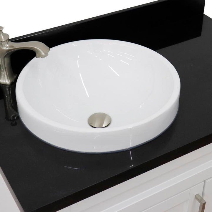 Bellaterra Terni 37" Single Vanity, White, Black Galaxy Granite Top, Left Door/Round Left Sink