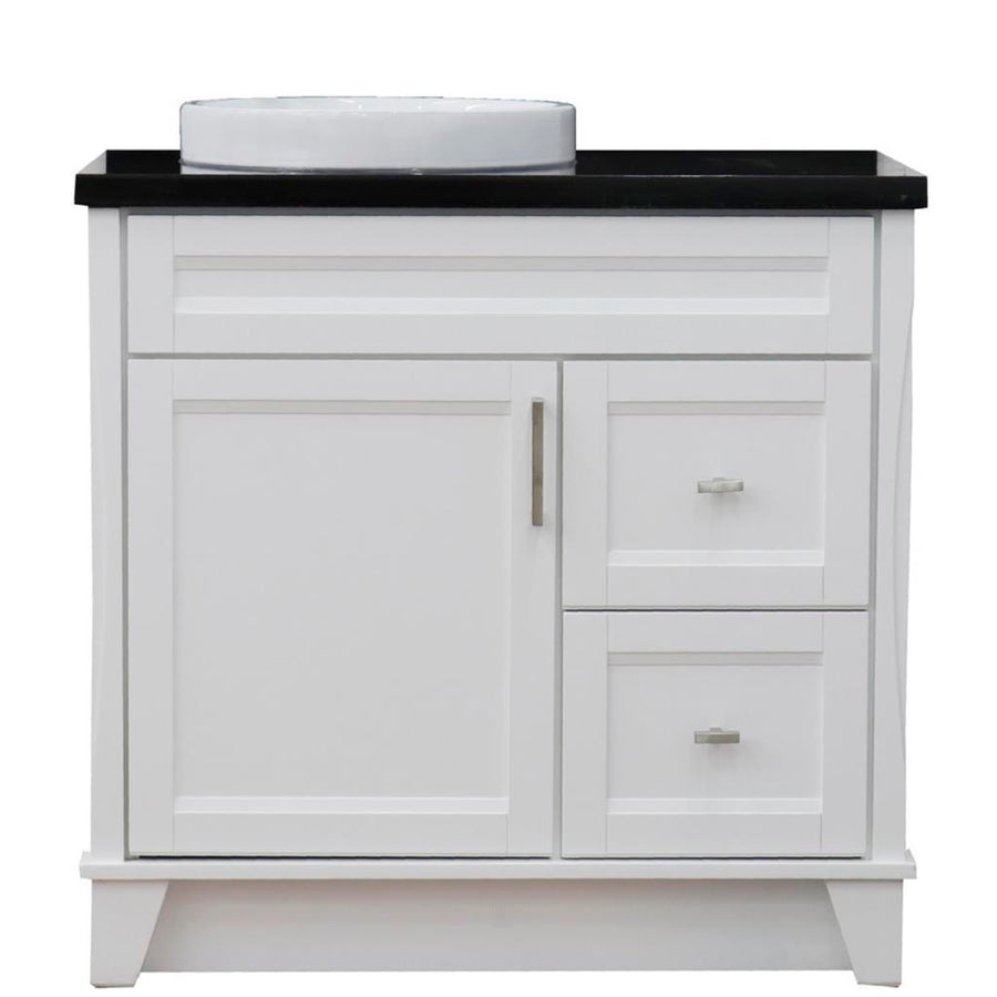 Bellaterra Terni 37" Single Vanity, White, Black Galaxy Granite Top, Left Door/Round Left Sink