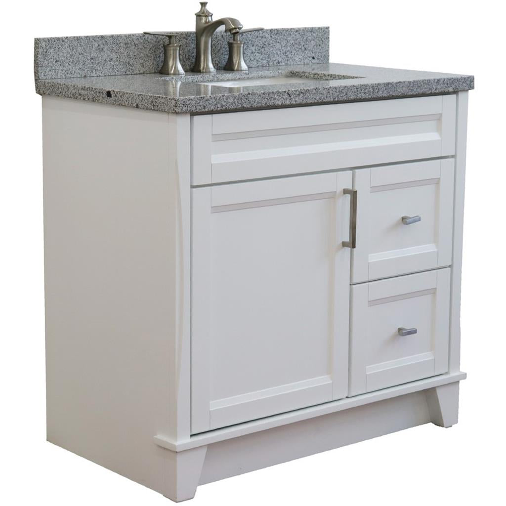 Bellaterra Terni 37" Single Vanity, White, Gray Granite Top, Left Door/Center Sink