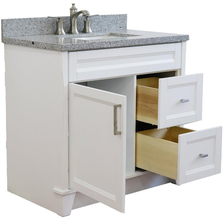 Bellaterra Terni 37" Single Vanity, White, Gray Granite Top, Left Door/Center Sink