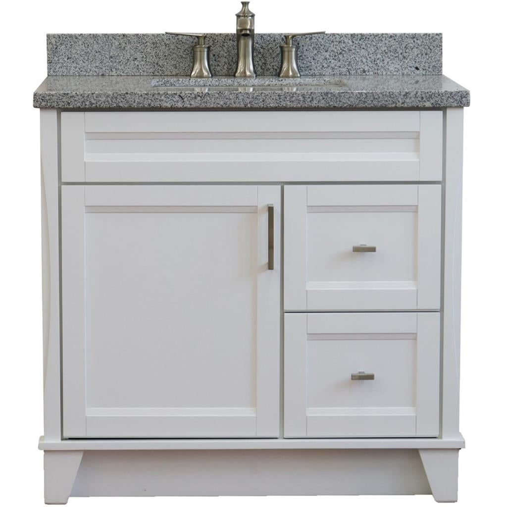 Bellaterra Terni 37" Single Vanity, White, Gray Granite Top, Left Door/Center Sink