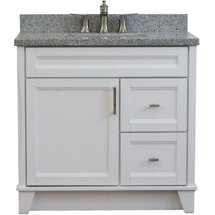 Bellaterra Terni 37" Single Vanity, White, Gray Granite Top, Left Door/Center Sink