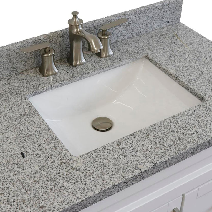 Bellaterra Terni 37" Single Vanity, White, Gray Granite Top, Left Door/Center Sink