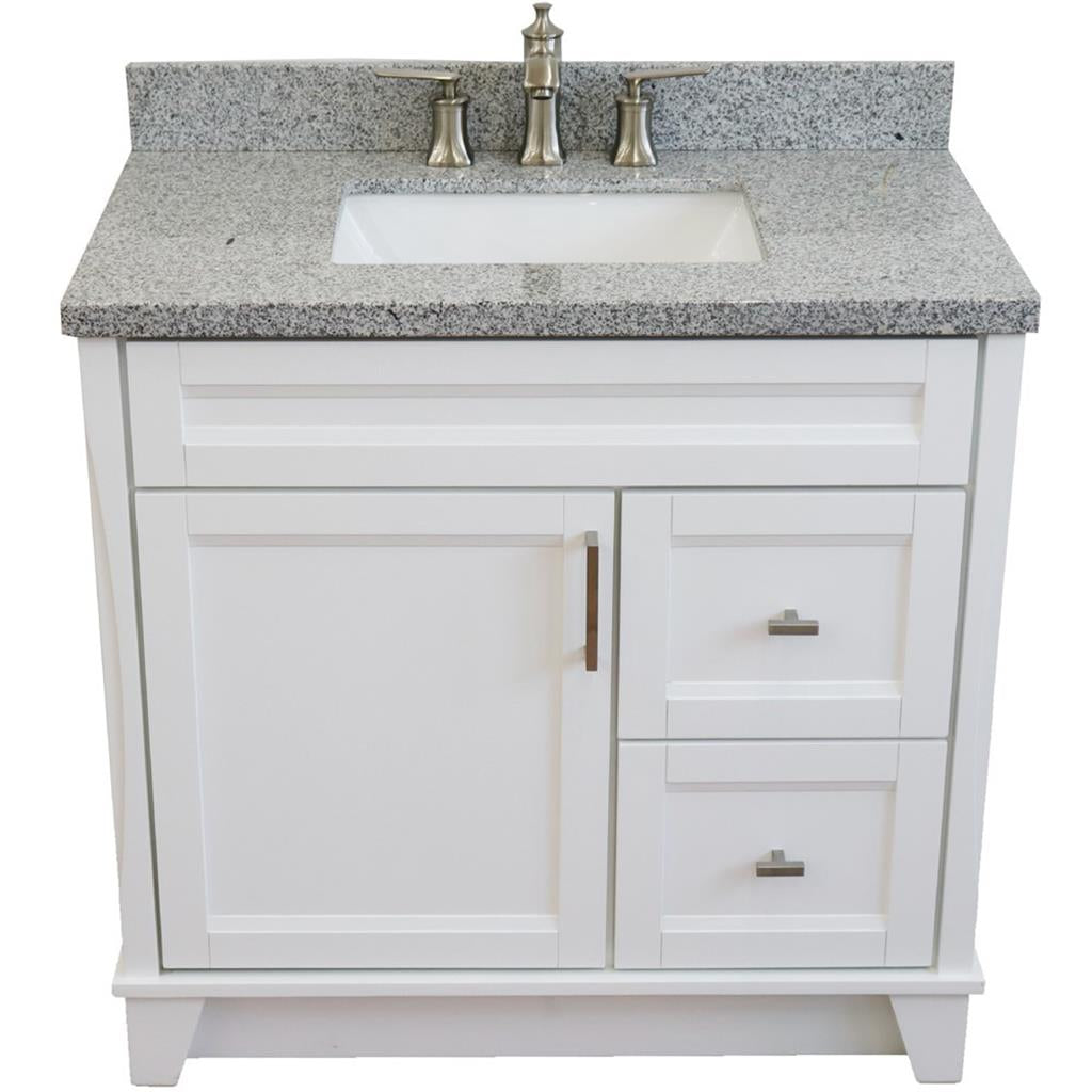 Bellaterra Terni 37" Single Vanity, White, Gray Granite Top, Left Door/Center Sink