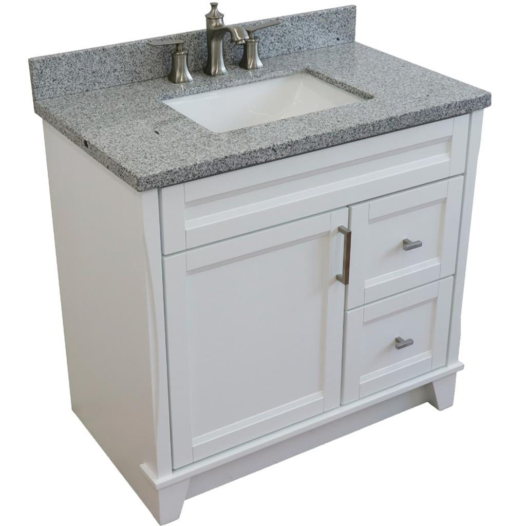 Bellaterra Terni 37" Single Vanity, White, Gray Granite Top, Left Door/Center Sink