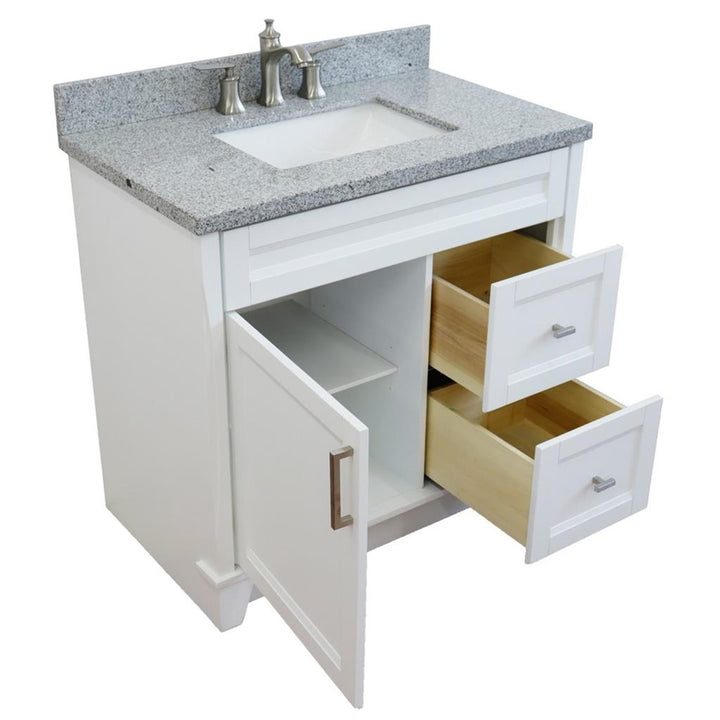 Bellaterra Terni 37" Single Vanity, White, Gray Granite Top, Left Door/Center Sink