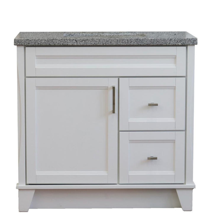 Bellaterra Terni 37" Single Vanity, White, Gray Granite Top, Left Door/Center Sink