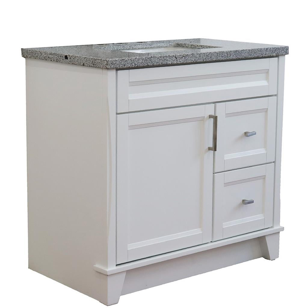 Bellaterra Terni 37" Single Vanity, White, Gray Granite Top, Left Door/Center Sink