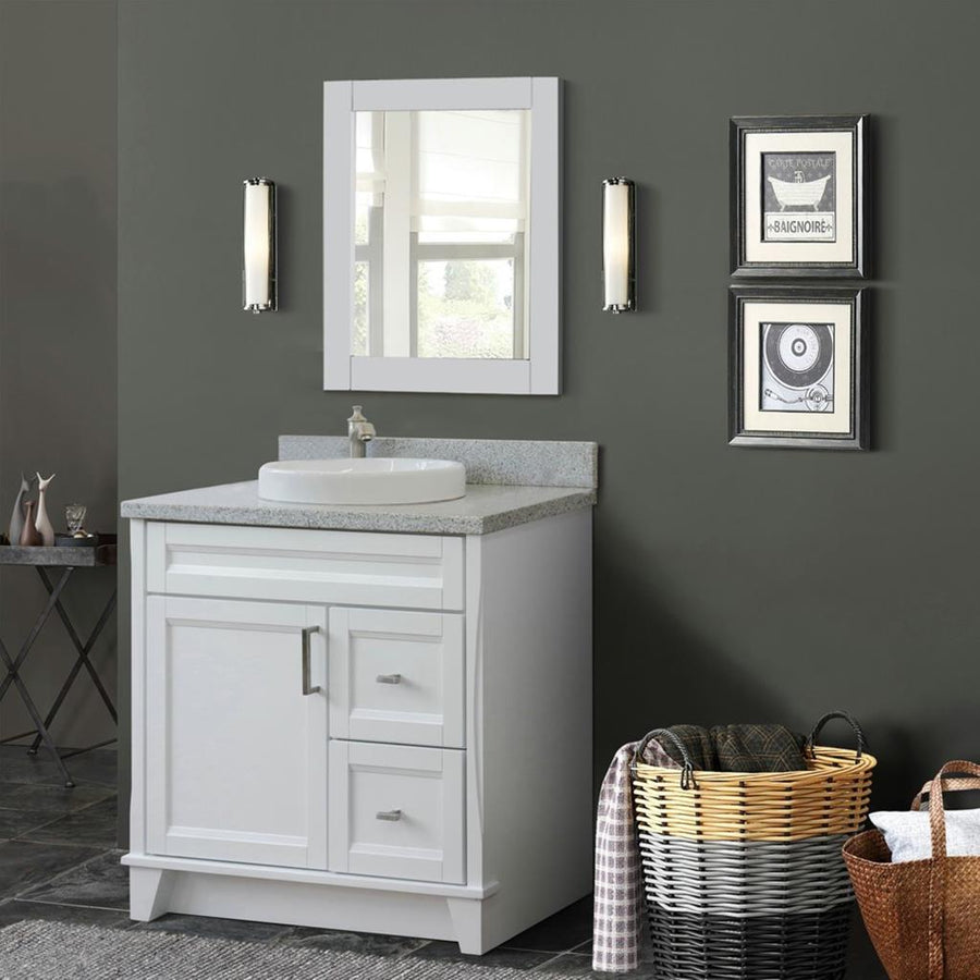 Bellaterra Home Terni 36" White Vanity, Door on Left, Round Sink on Center Gray Granite#top-options_gray-granite