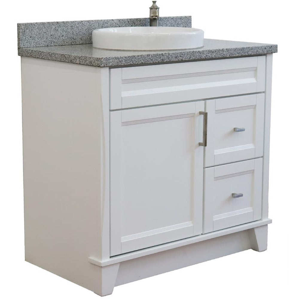 Bellaterra Home Terni 36" White Vanity, Door on Left, Round Sink on Center Gray Granite#top-options_gray-granite