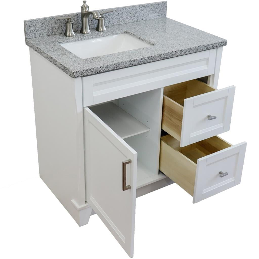 Bellaterra Terni 37" Single Vanity, White, Gray Granite Top, Left Door/Left Sink