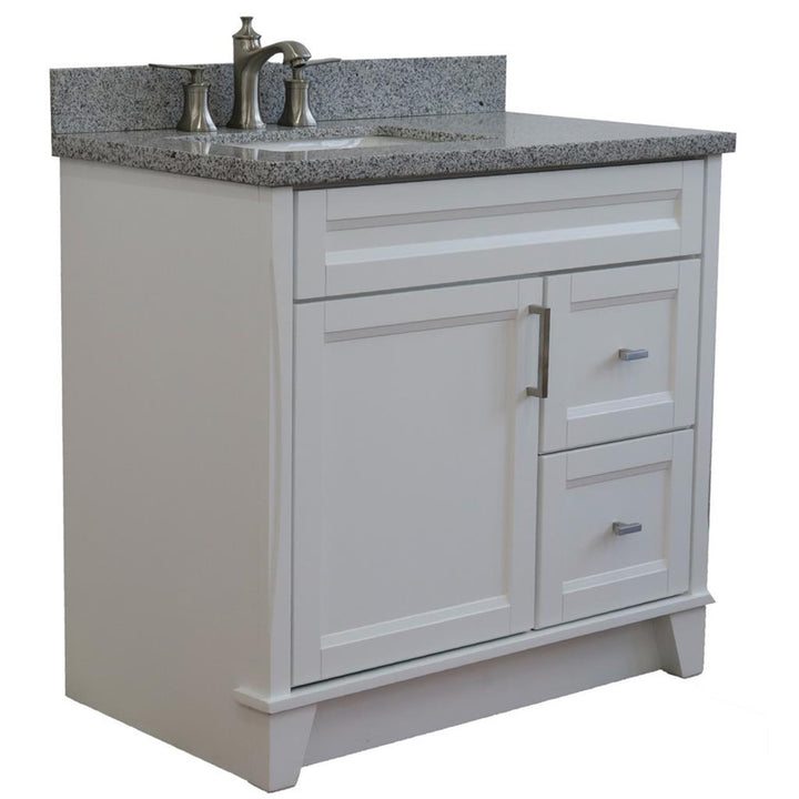 Bellaterra Terni 37" Single Vanity, White, Gray Granite Top, Left Door/Left Sink