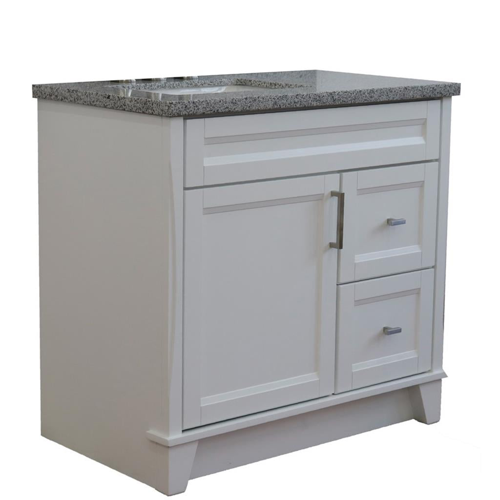 Bellaterra Terni 37" Single Vanity, White, Gray Granite Top, Left Door/Left Sink