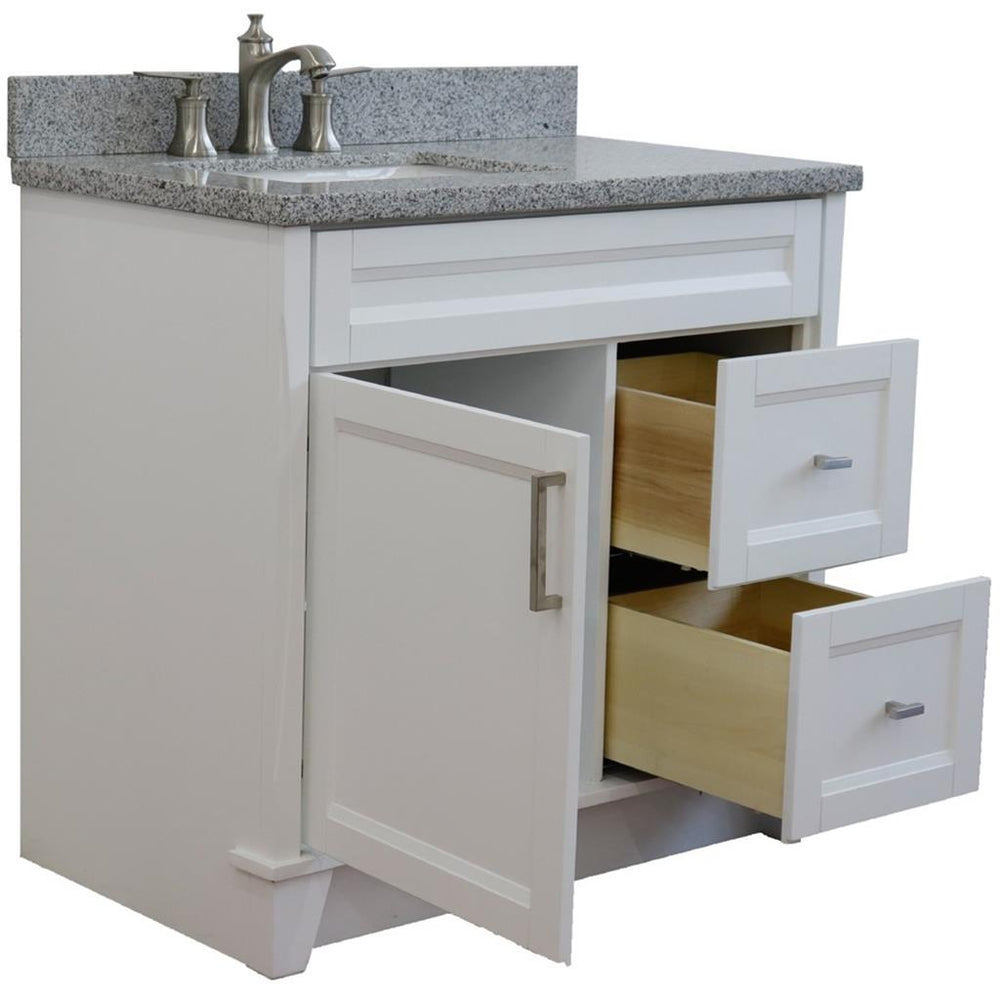 Bellaterra Terni 37" Single Vanity, White, Gray Granite Top, Left Door/Left Sink