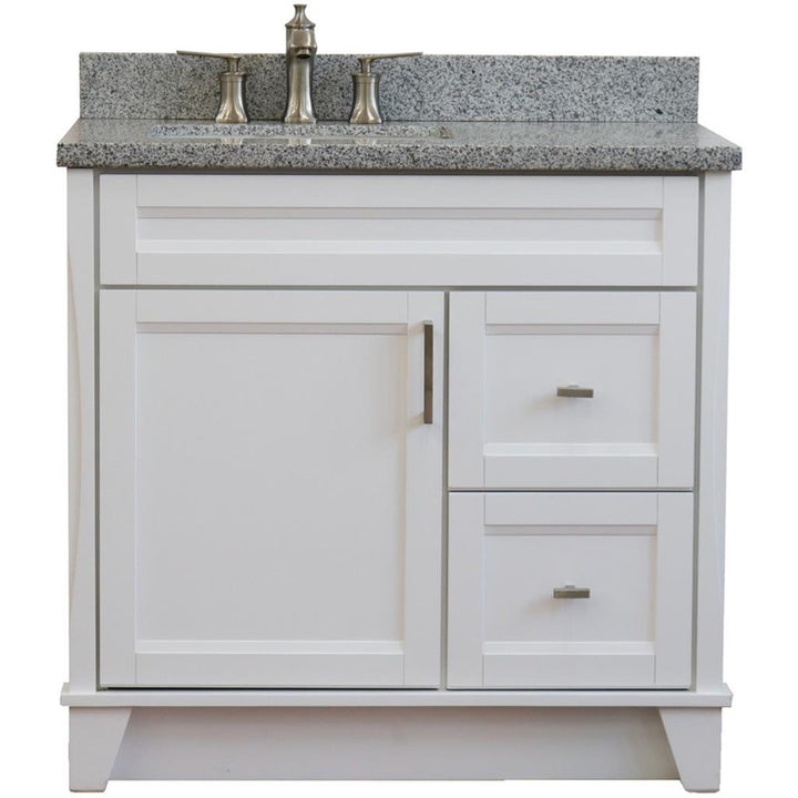 Bellaterra Terni 37" Single Vanity, White, Gray Granite Top, Left Door/Left Sink