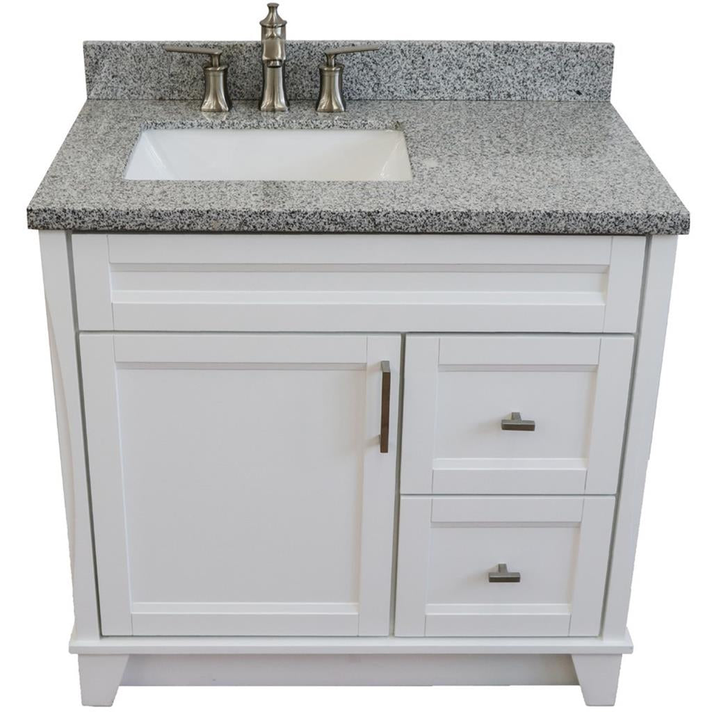 Bellaterra Terni 37" Single Vanity, White, Gray Granite Top, Left Door/Left Sink