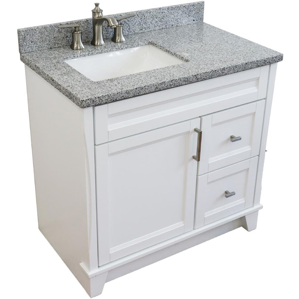 Bellaterra Terni 37" Single Vanity, White, Gray Granite Top, Left Door/Left Sink