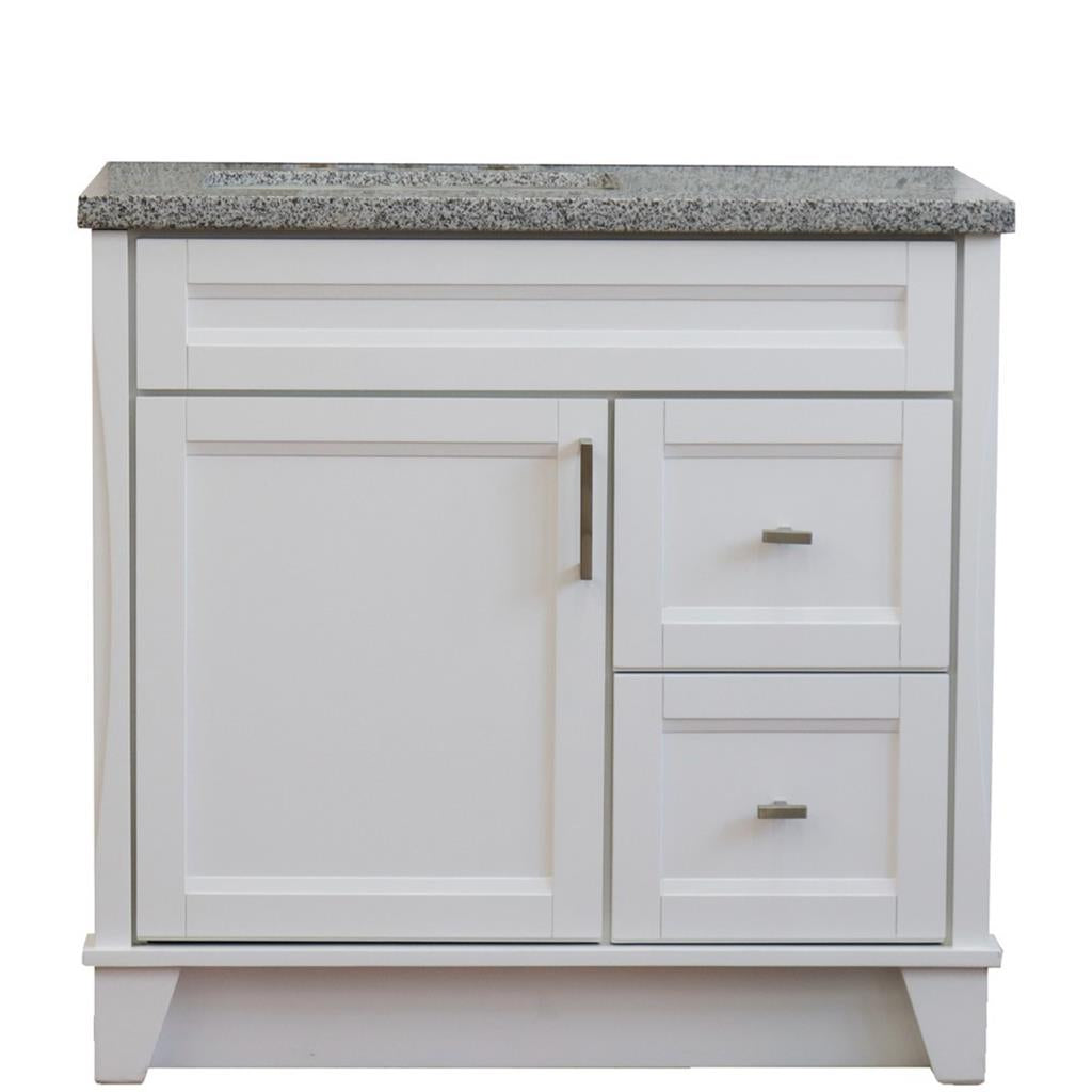 Bellaterra Terni 37" Single Vanity, White, Gray Granite Top, Left Door/Left Sink