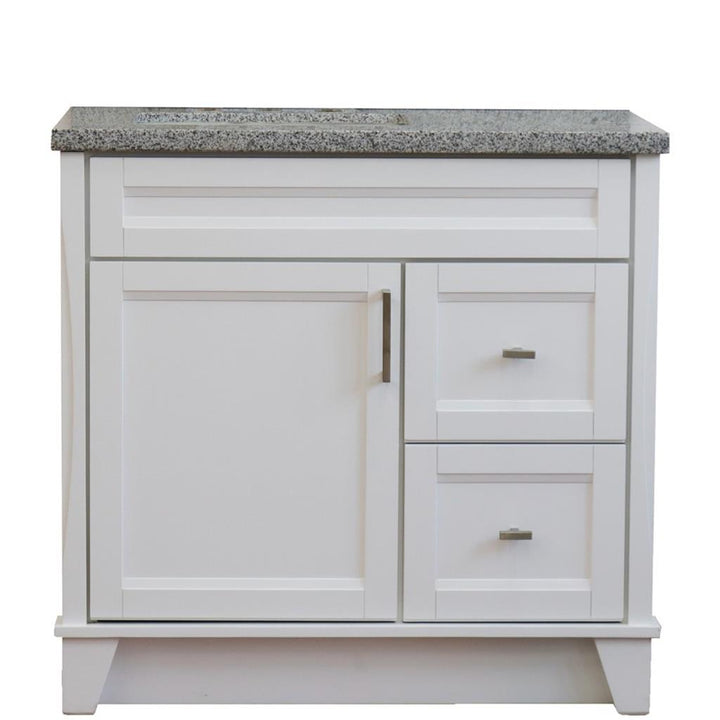 Bellaterra Terni 37" Single Vanity, White, Gray Granite Top, Left Door/Left Sink