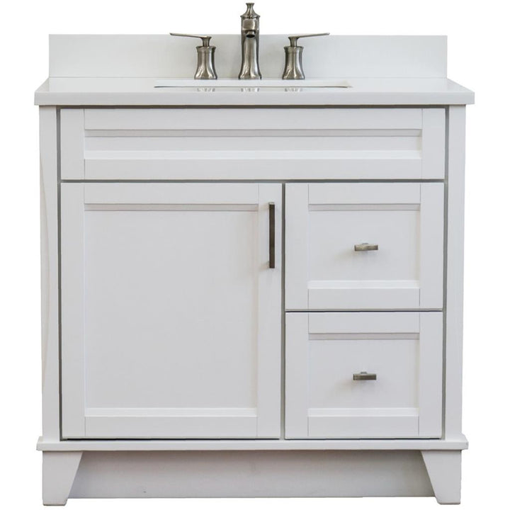 Bellaterra Terni 37" Single Vanity, White, White Quartz Top, Left Door/Center Sink